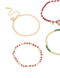 Gold Thin Chain & Multicoloured Beaded Bracelet 5-Pack - link has visual effect only
