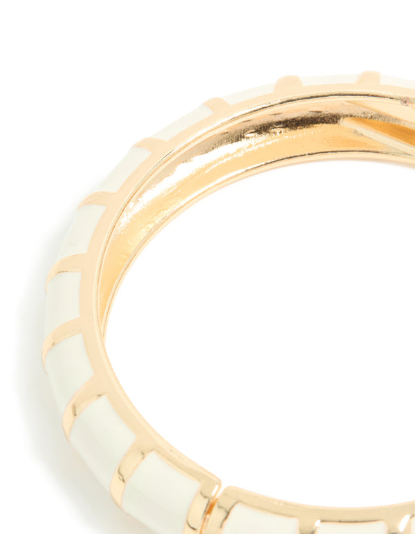 Gold Striped Cream Enamel Bangle