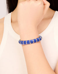 Gold Dark Blue Enamel Stripe Bangle - link has visual effect only