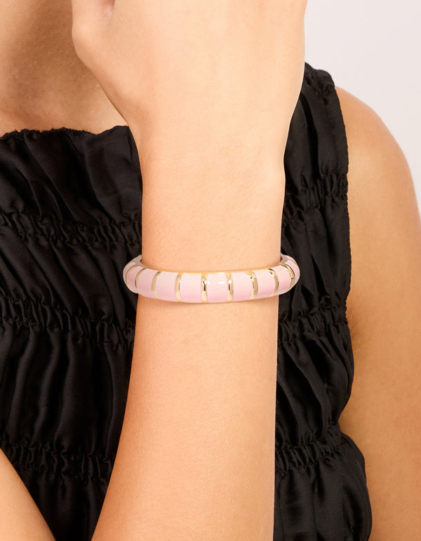 Gold Pink Enamel Stripe Bangle