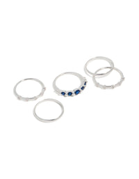 Silver Plated Dainty Cubic Zirconia Stacking Rings 5-Pack - link has visual effect only