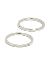 A closer look at waterproof mixed plated thin stacking rings in a 3-pack with cubic zirconia, made from stainless steel in silver and white tones close up view - link has visual effect only
