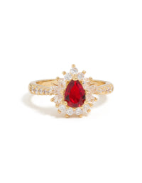 Gold Plated Gleaming Red Cubic Zirconia Pear Ring - link has visual effect only