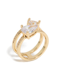 Crafted from gold plated material, this double cubic zirconia split ring side detail view - link has visual effect only