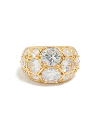 Crafted from gold plated material, this extra large diamantes ring with statement style close up view - link has visual effect only