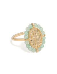 Gold Plated Textured Cross Ring - link has visual effect only