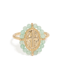 Gold Plated Textured Cross Ring - link has visual effect only