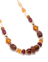 Gold Burgundy & Orange Resin Beaded Necklace - link has visual effect only