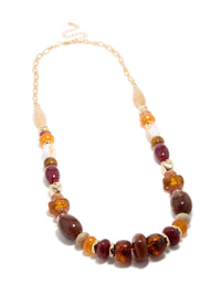 Gold Burgundy & Orange Resin Beaded Necklace - link has visual effect only