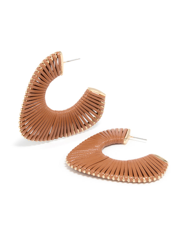 Gold Modern Brown Wrapped Hoop Earrings
