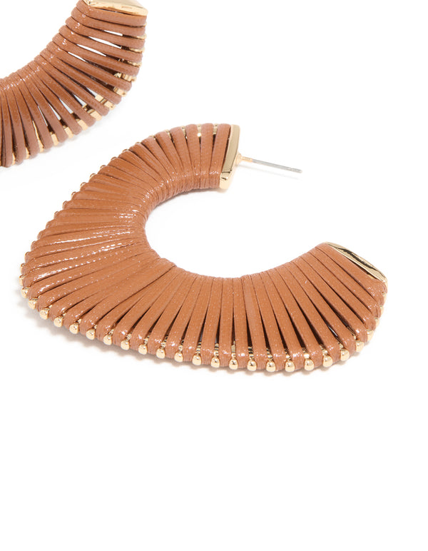 Gold Modern Brown Wrapped Hoop Earrings