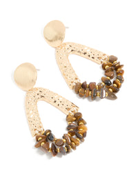 Gold Tigers Eye Semi Precious Stone Chip & Molten Drop Earrings - link has visual effect only