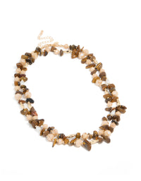 Acrylic Beaded & Tigers Eye Semi Precious Stone Boho Layered Necklace - link has visual effect only