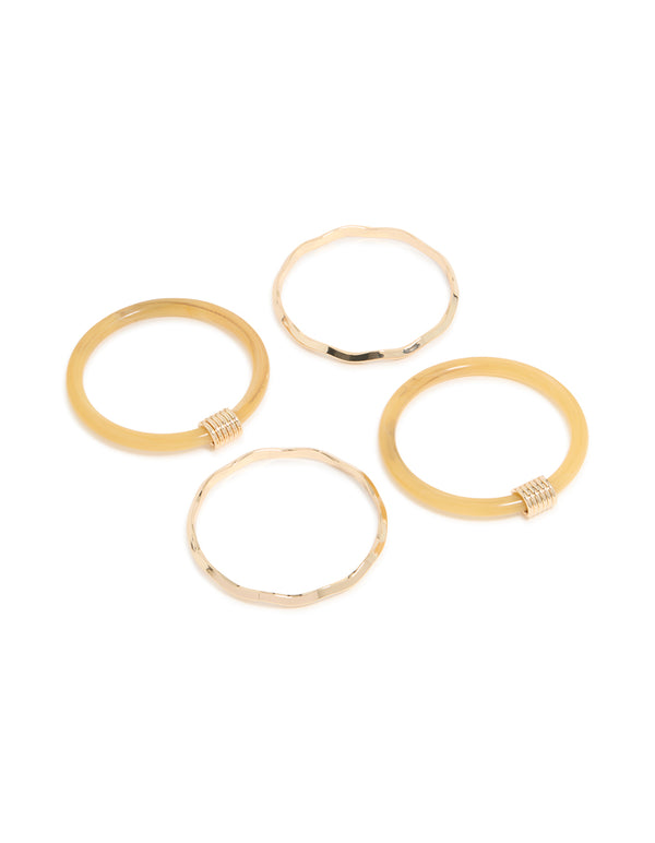 Neutral Acrylic & Gold  Wavy Bangles 4-Pack