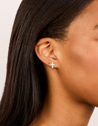 Sterling Silver Cubic Zirconia Cross Stud Earrings - link has visual effect only