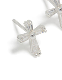 Sterling Silver Cubic Zirconia Cross Stud Earrings - link has visual effect only