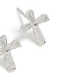 Sterling Silver Cubic Zirconia Cross Stud Earrings - link has visual effect only