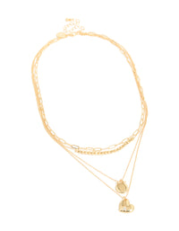 Gold Plated Cubic Zirconia Beaded Heart & Star Layered Necklace - link has visual effect only