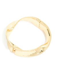 Gold Plated Hammered Twist Hinged Bangle - link has visual effect only