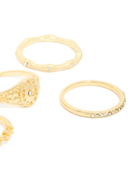 Gold Plated Diamante Gothic & Star Rings 5-Pack - link has visual effect only