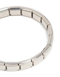Designed with waterproof stainless steel stretch watch link bracelet in silver close up view - link has visual effect only