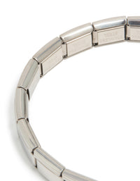 Designed with waterproof stainless steel stretch watch link bracelet in silver close up view - link has visual effect only