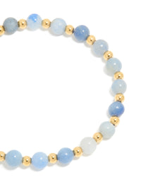 Waterproof Gold Plated Stainless Steel Blue Beaded Stretch Bracelet - link has visual effect only