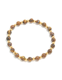Waterproof Gold Plated Stainless Steel Tiger's Eye Semi Precious Stone Beaded Stretch Bracelet - link has visual effect only