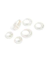 Silver Plated Classic Chunky Multi Sized Huggie Earrings 3-Pack - link has visual effect only