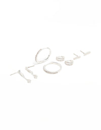 Silver Plated Brass Cubic Zirconia Large Hoop & Cuff Earrings 4-Pack - link has visual effect only