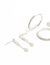 Silver Plated Brass Cubic Zirconia Large Hoop & Cuff Earrings 4-Pack - link has visual effect only