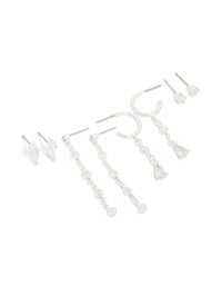 Silver Plated Brass Cubic Zirconia Circle Chain & Stud Earrings 4-Pack - link has visual effect only