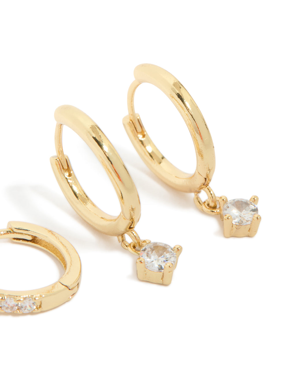 Gold Plated Brass Cubic Zirconia & Smooth Huggie Earrings 2-Pack