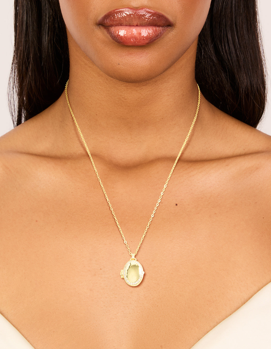 Gold Plated Brass Cubic Zirconia Outline Locket Necklace