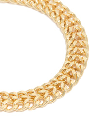 Gold Plated Double Flat Curb Chain Bracelet - link has visual effect only
