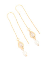 Gold Plated Freshwater Pearl & Cubic Zirconia Threader Drop Earrings - link has visual effect only