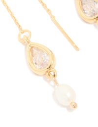 Gold Plated Freshwater Pearl & Cubic Zirconia Threader Drop Earrings - link has visual effect only