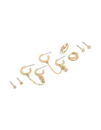 Gold Plated Cubic Zirconia Huggie & Chain Earrings 5-Pack - link has visual effect only