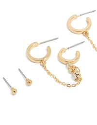 Gold Plated Cubic Zirconia Huggie & Chain Earrings 5-Pack - link has visual effect only
