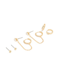 Gold Plated Cubic Zirconia Chain & Huggie Earrings 4-Pack - link has visual effect only