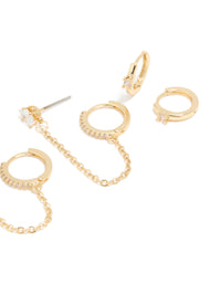 Gold Plated Cubic Zirconia Chain & Huggie Earrings 4-Pack - link has visual effect only