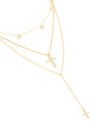 Gold Plated Cubic Zirconia Droplet & Cross Layered Y-Necklace - link has visual effect only