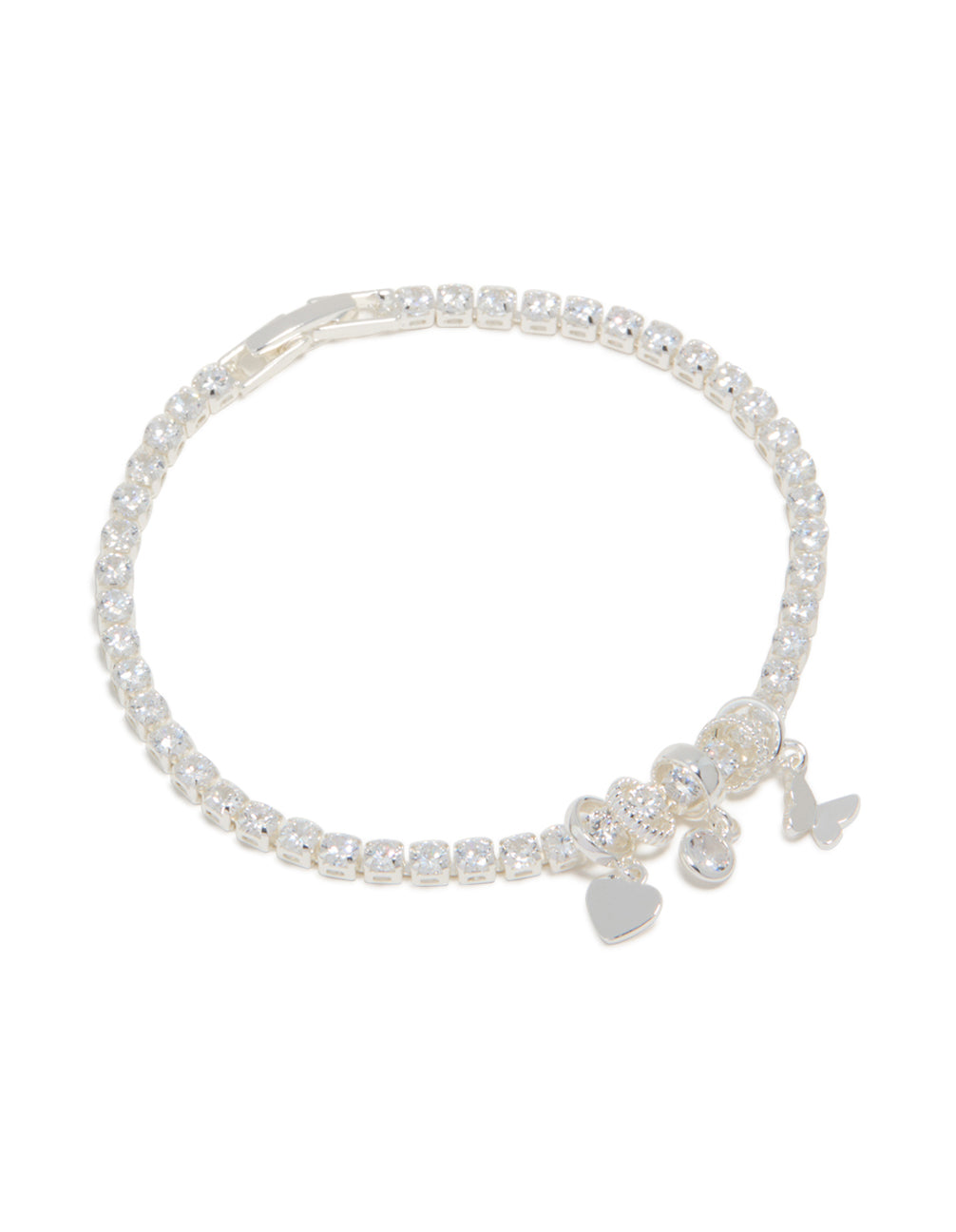 Silver Plated Cubic Zirconia Mixed Charm Tennis Bracelet