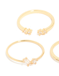 Featuring gold plated open rectangular cubic zirconia rings 5-pack close up view - link has visual effect only