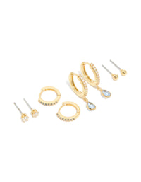 Gold Plated Brass Aquamarine Cubic Zirconia March Birthstone Earrings 4-Pack - link has visual effect only