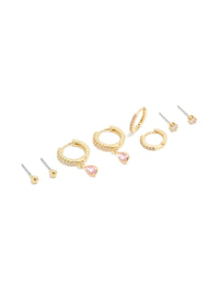 Gold Plated Brass Pink Tourmaline October Birthstone Earrings 4-Pack - link has visual effect only