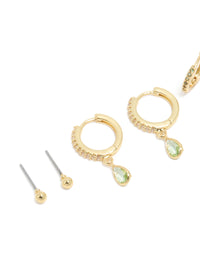 Gold Plated Brass Peridot Cubic Zirconia August Birthstone Earrings 4-Pack - link has visual effect only
