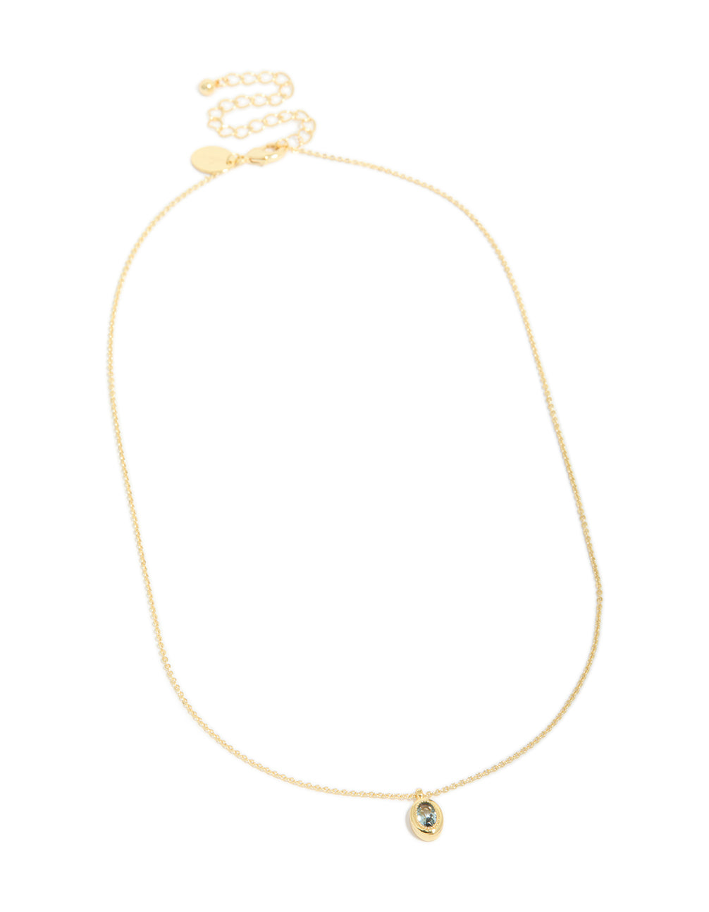 Gold Plated Brass Aquamarine Cubic Zirconia March Birthstone Necklace