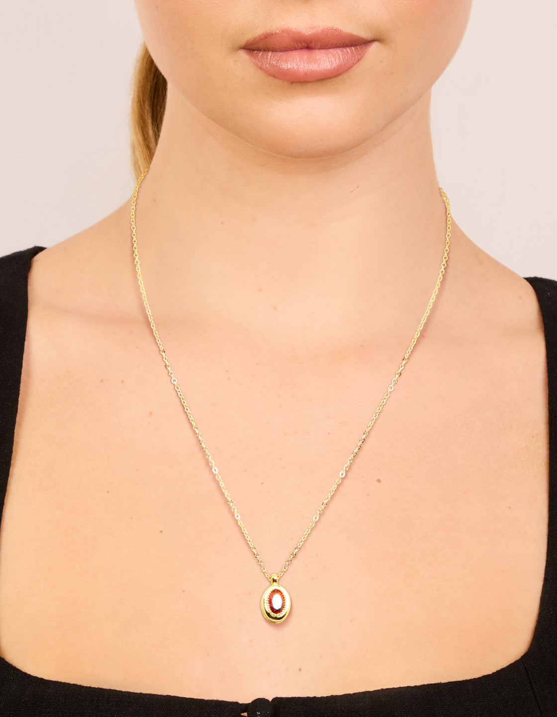 Gold Plated Brass Garnet Cubic Zirconia January Birthstone Necklace