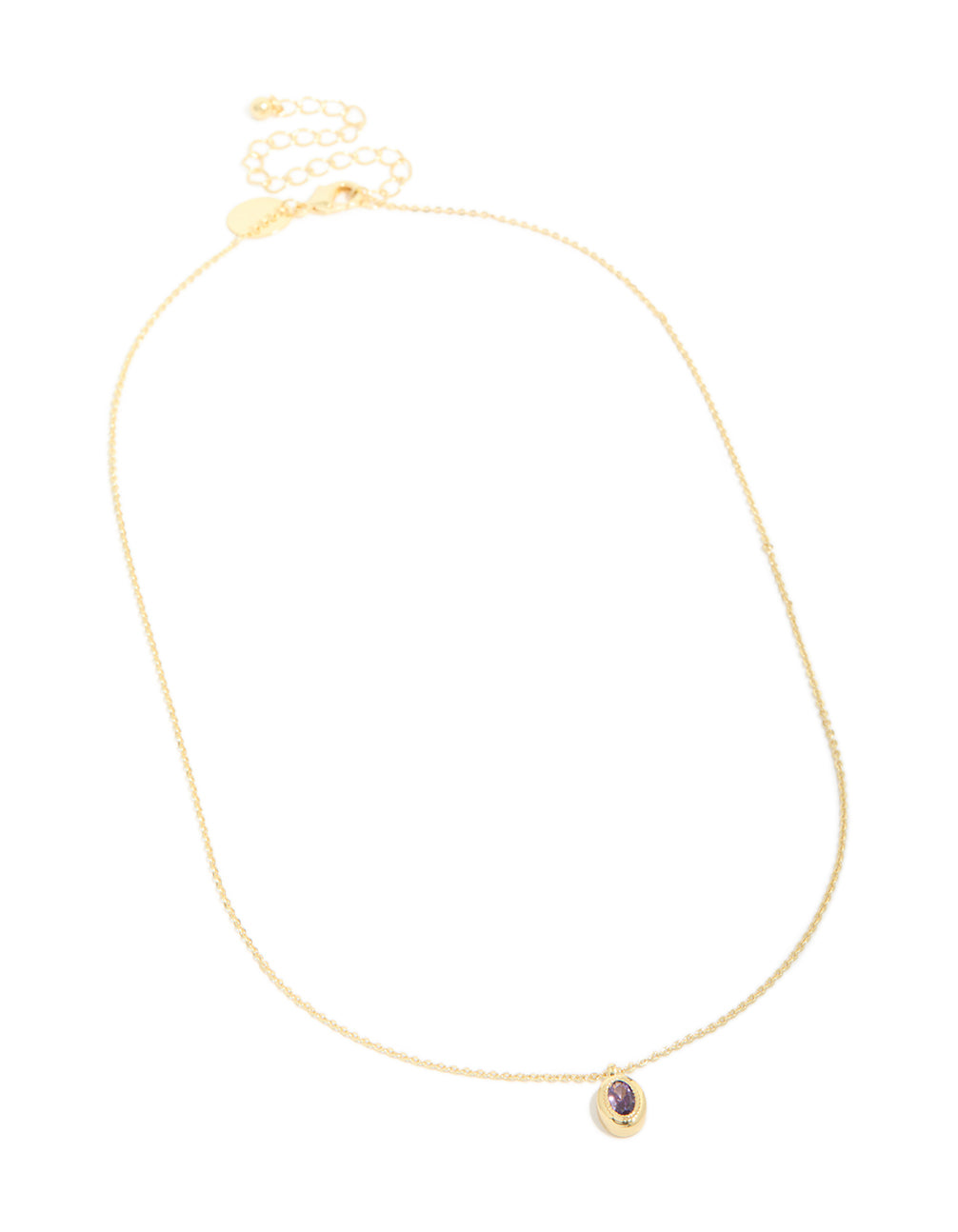 Gold Plated Brass Light Amethyst Cubic Zirconia June Birthstone Necklace